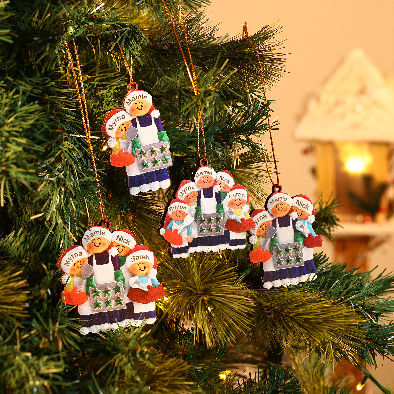 À Mamie-Ornements en bois Sapin Noël 2 Prénoms Personnalisés avec Texte Ornement Maison et Sapin en Bois pour Famille | Jessemade