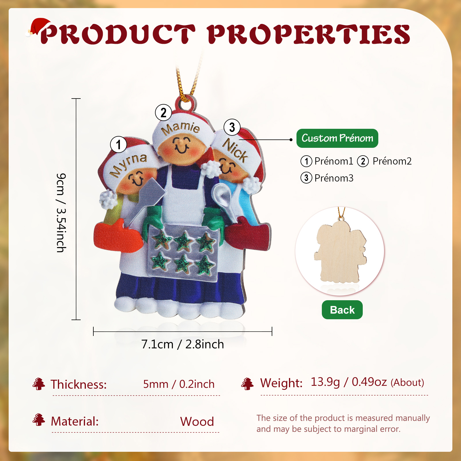 À Mamie Ornements en bois Sapin Noël 3 Prénoms Personnalisés avec Texte Ornement Maison et Sapin en Bois pour Famille | Jessemade