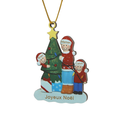 Décoration Sapin Noël en bois sapin maman et les enfants 3 Prénoms Personnalisés avec Texte Cadeau pour famille | Jessemade