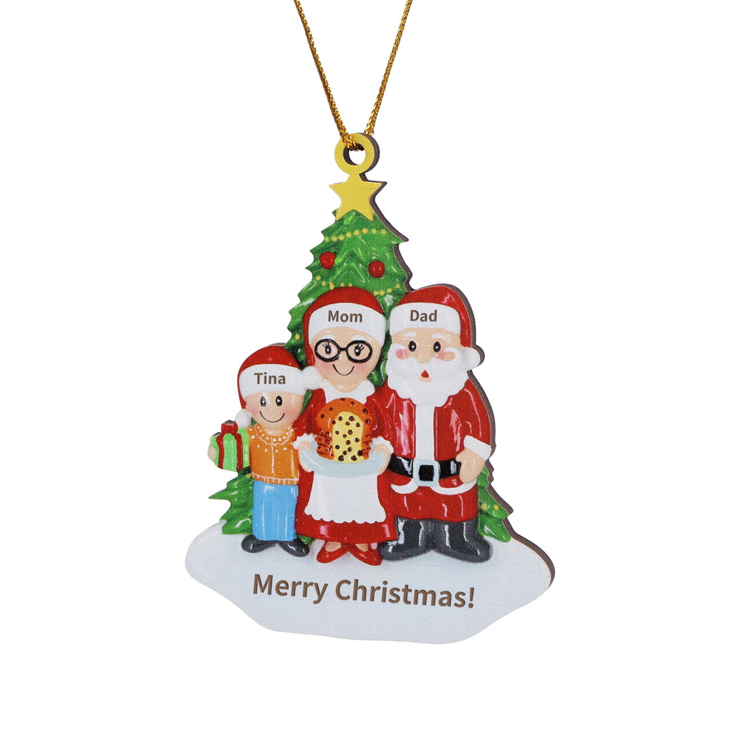 Décoration Sapin Noël en Bois Personnalisé avec 3 Prénoms et 1 Texte Ornement pour Famille | Jessemade