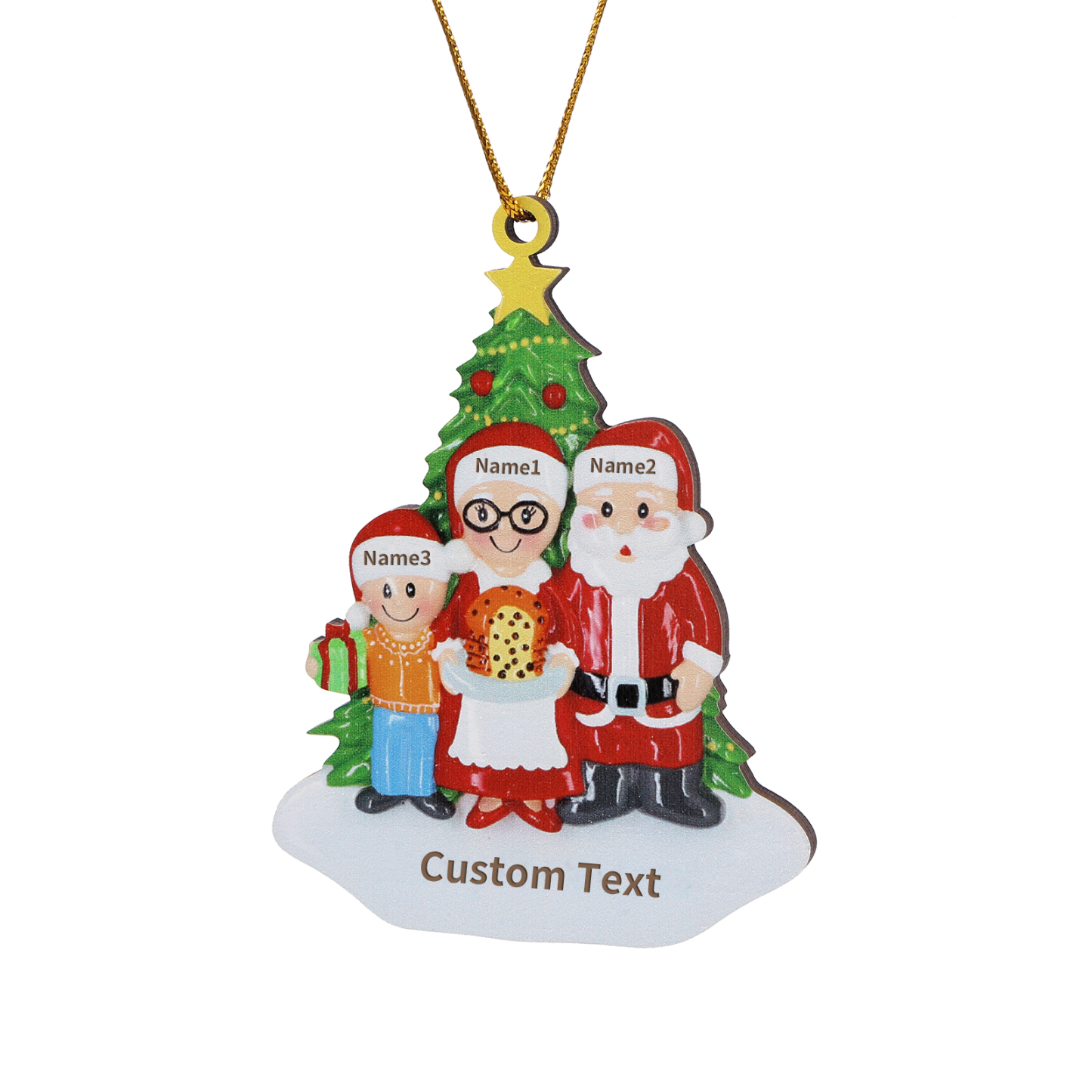 Décoration Sapin Noël en Bois Personnalisé avec 3 Prénoms et 1 Texte Ornement pour Famille | Jessemade