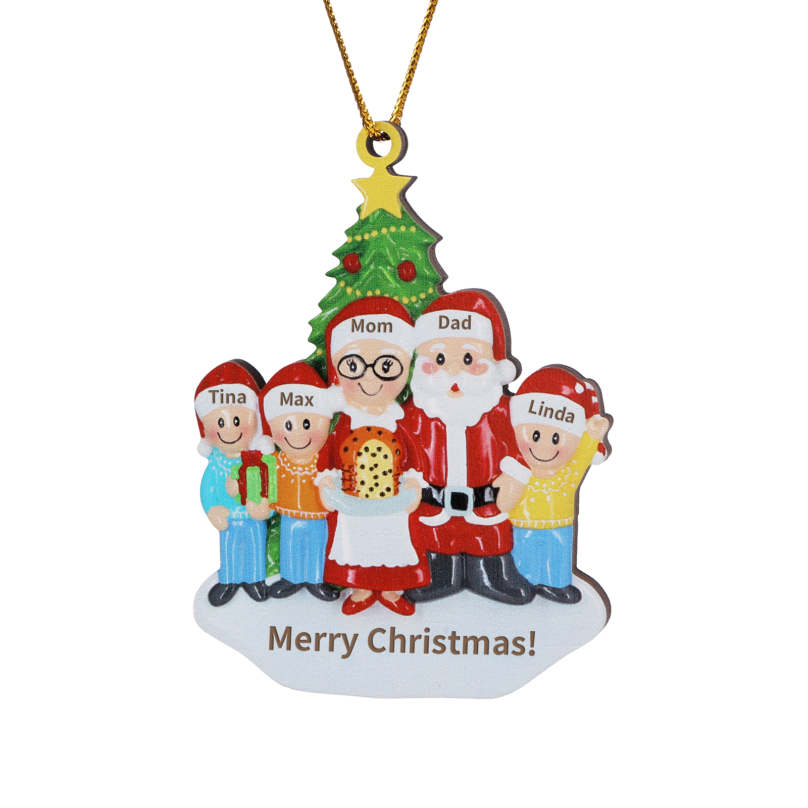 Décoration Sapin Noël en Bois Personnalisé avec 5 Prénoms et 1 Texte Ornement pour Famille | Jessemade