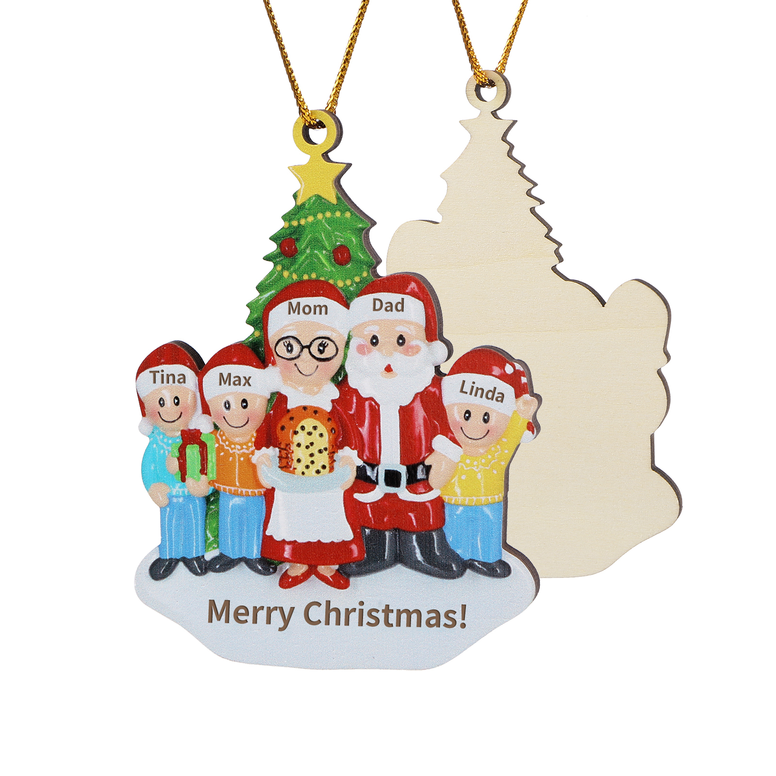 Décoration Sapin Noël en Bois Personnalisé avec 5 Prénoms et 1 Texte Ornement pour Famille | Jessemade