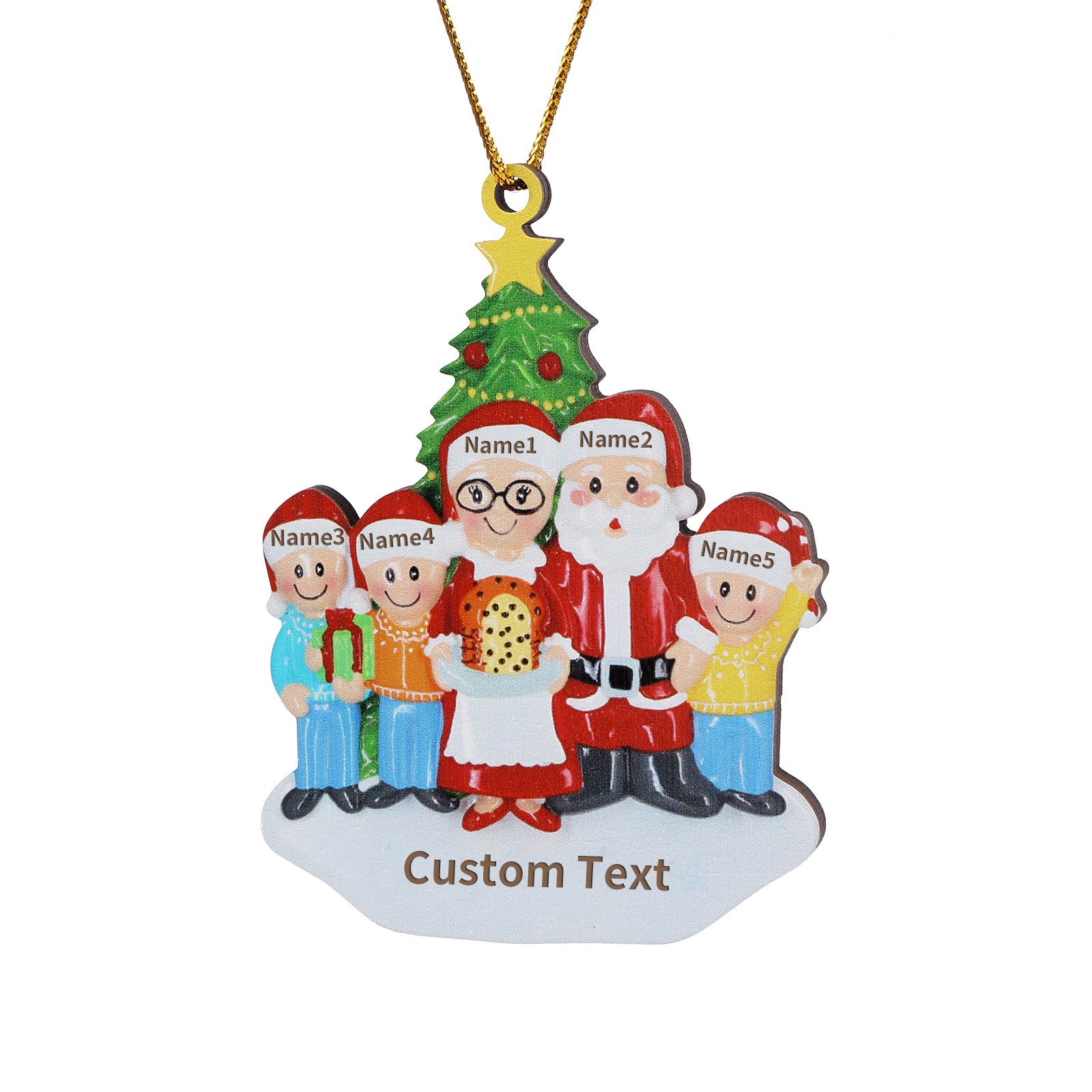 Décoration Sapin Noël en Bois Personnalisé avec 5 Prénoms et 1 Texte Ornement pour Famille | Jessemade