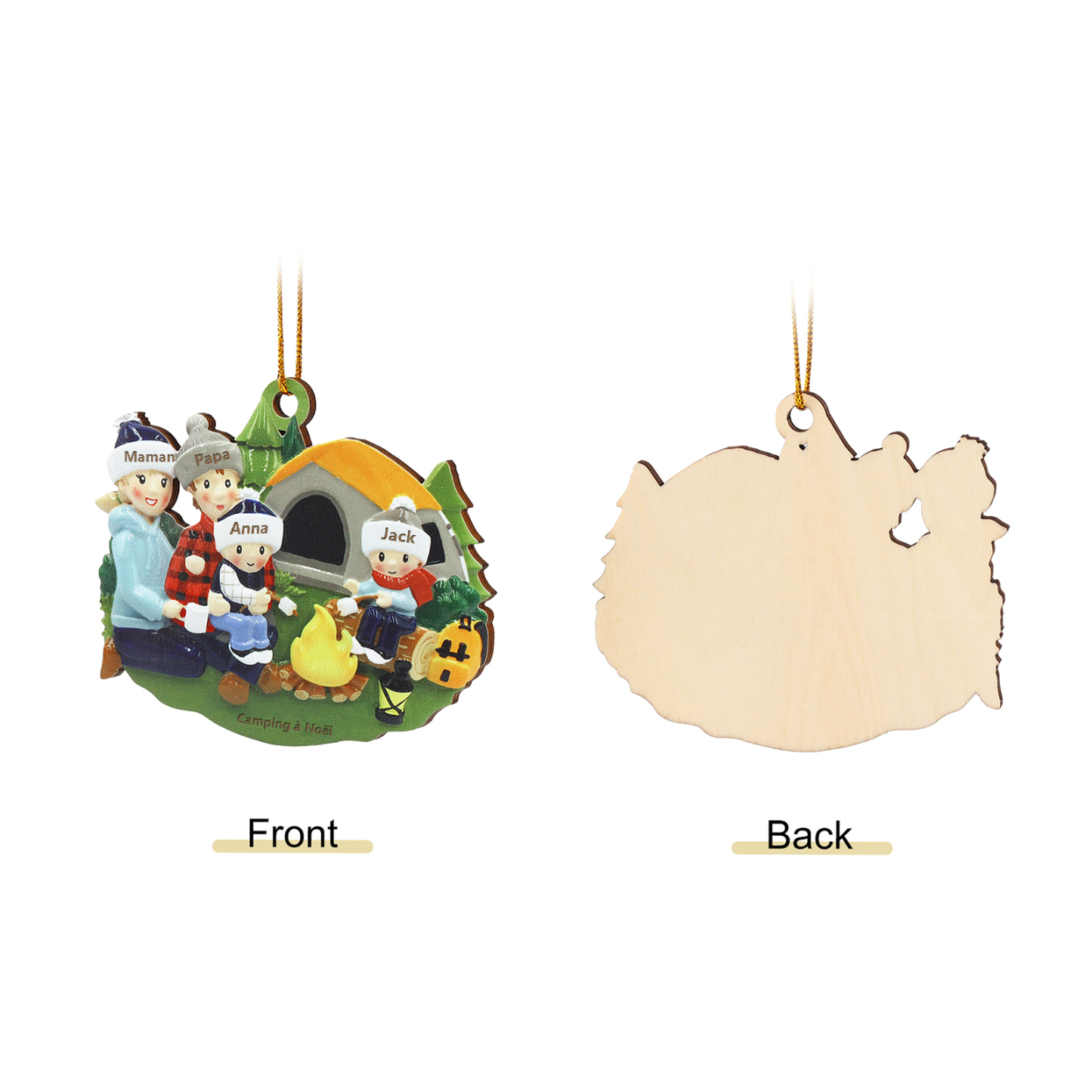 Ornements en bois Sapin Noël 4 Prénoms Personnalisés avec Texte Ornement Maison et Sapin en Bois pour Famille | Jessemade