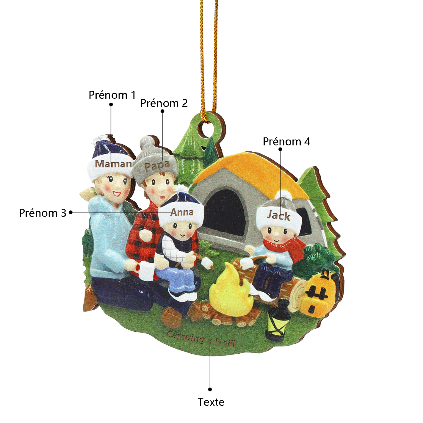 Ornements en bois Sapin Noël 4 Prénoms Personnalisés avec Texte Ornement Maison et Sapin en Bois pour Famille | Jessemade