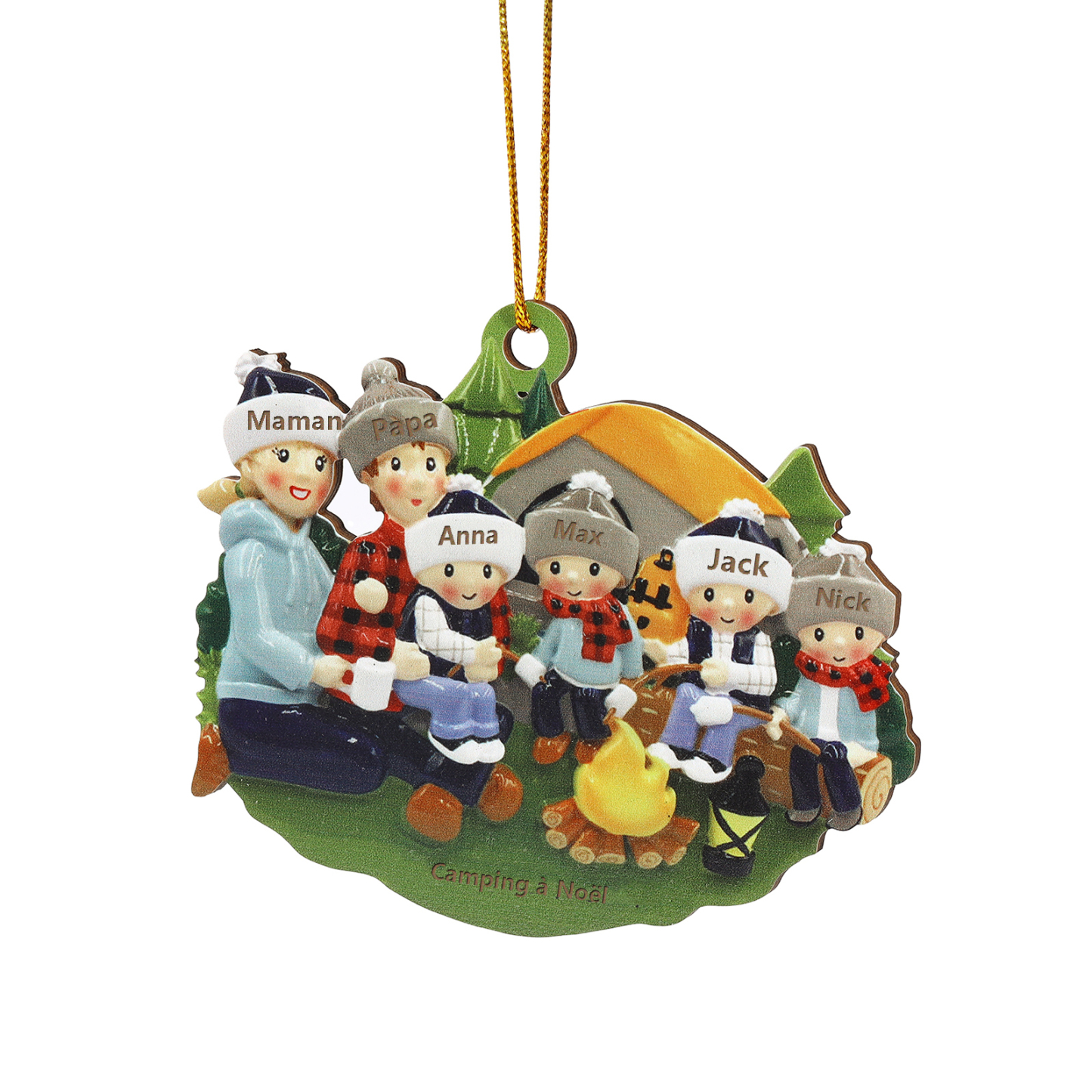 Ornements en bois Sapin Noël 6 Prénoms Personnalisés avec Texte Ornement Maison et Sapin en Bois pour Famille | Jessemade