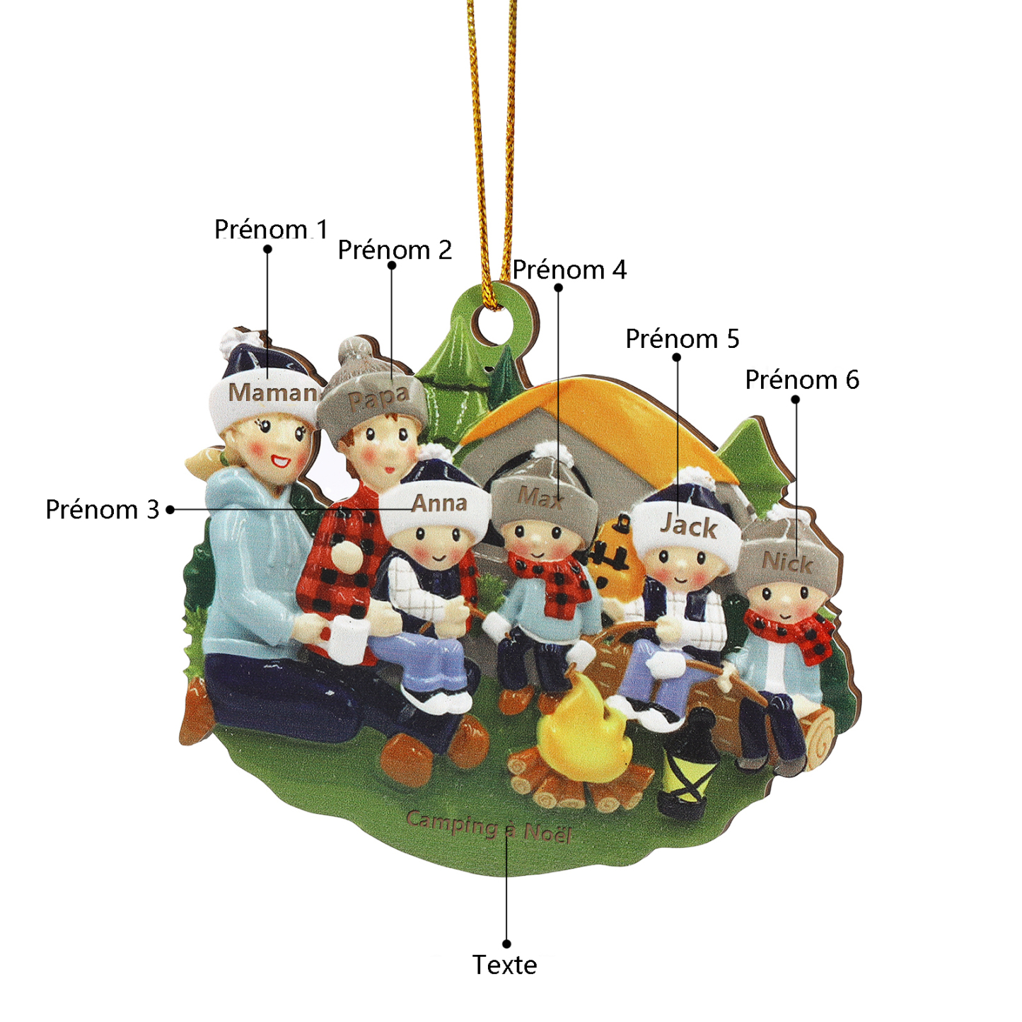 Ornements en bois Sapin Noël 6 Prénoms Personnalisés avec Texte Ornement Maison et Sapin en Bois pour Famille | Jessemade