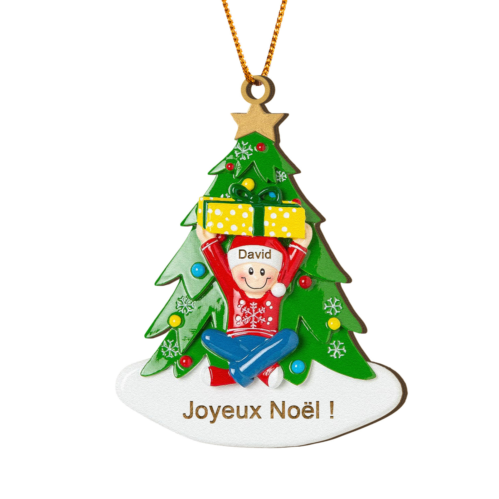 Décoration Sapin Noël en bois Sapin et les cadeaux 1 Prénom Personnalisé avec Texte Cadeau pour Famille | Jessemade