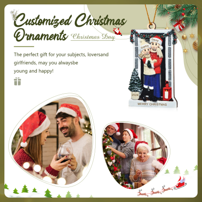 Décoration Sapin Noël en bois sla famille avant la porte 2 Prénoms Personnalisés avec texte et date Ornement de Noël Cadeau pour famille | Jessemade