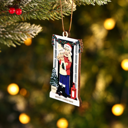 Décoration Sapin Noël en bois sla famille avant la porte 2 Prénoms Personnalisés avec texte et date Ornement de Noël Cadeau pour famille | Jessemade