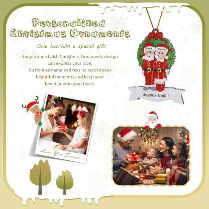 Décoration Sapin Noël en Bois Père Noël couronne de Noël 2 Prénoms Personnalisés avec Texte Cadeau pour Famille | Jessemade