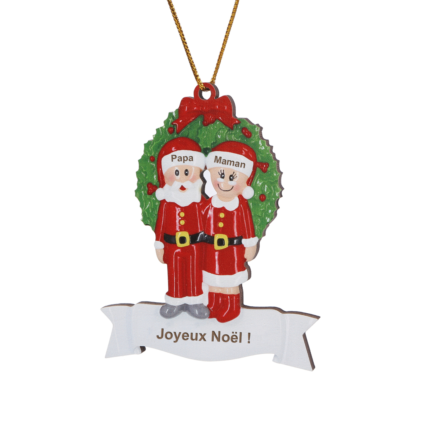 Décoration Sapin Noël en Bois Père Noël couronne de Noël 2 Prénoms Personnalisés avec Texte Cadeau pour Famille | Jessemade