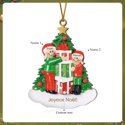 Décoration Sapin Noël en bois sapin et cadeau 2 Prénoms Personnalisés avec texte Ornement de Noël Cadeau pour famille | Jessemade