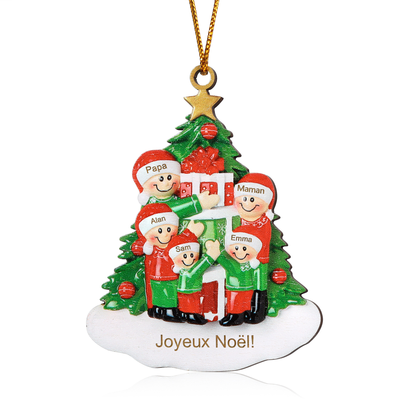 Décoration Sapin Noël en bois sapin et cadeau 5 Prénoms Personnalisés avec texte Ornement de Noël Cadeau pour famille | Jessemade