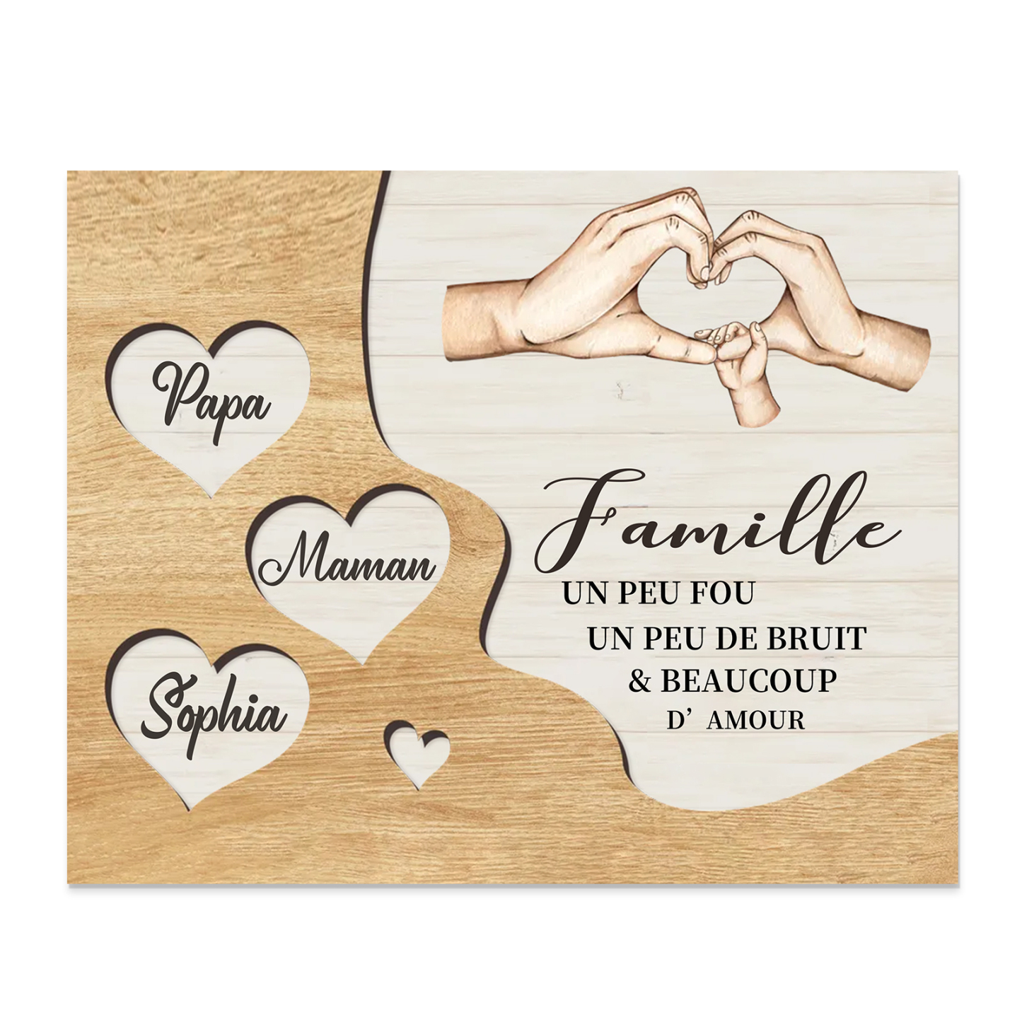 À ma Mamie et Papi Cadre en Bois 3 Prénoms Personnalisés Cadeau pour N