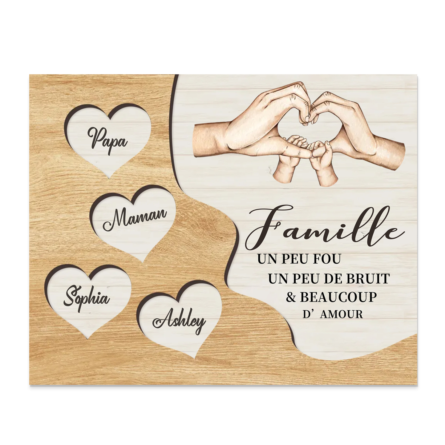 À ma Mamie et Papi Cadre en Bois 4 Prénoms Personnalisés Cadeau pour N