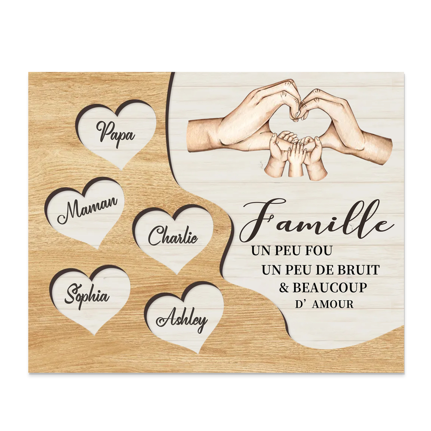 À ma Mamie et Papi Cadre en Bois 5 Prénoms Personnalisés Cadeau pour N