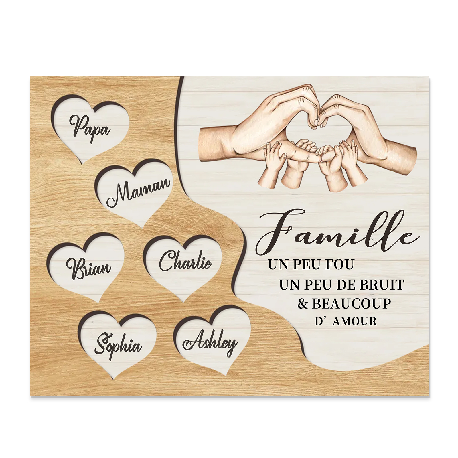 À ma Mamie et Papi Cadre en Bois 6 Prénoms Personnalisés Cadeau pour N