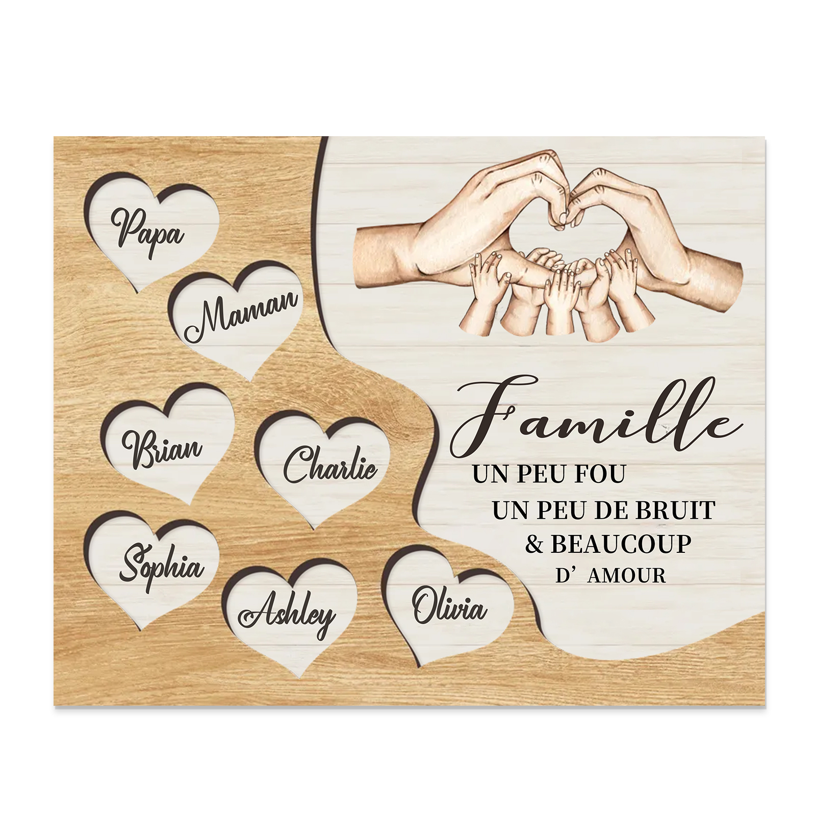 À ma Mamie et Papi Cadre en Bois 7 Prénoms Personnalisés Cadeau pour N