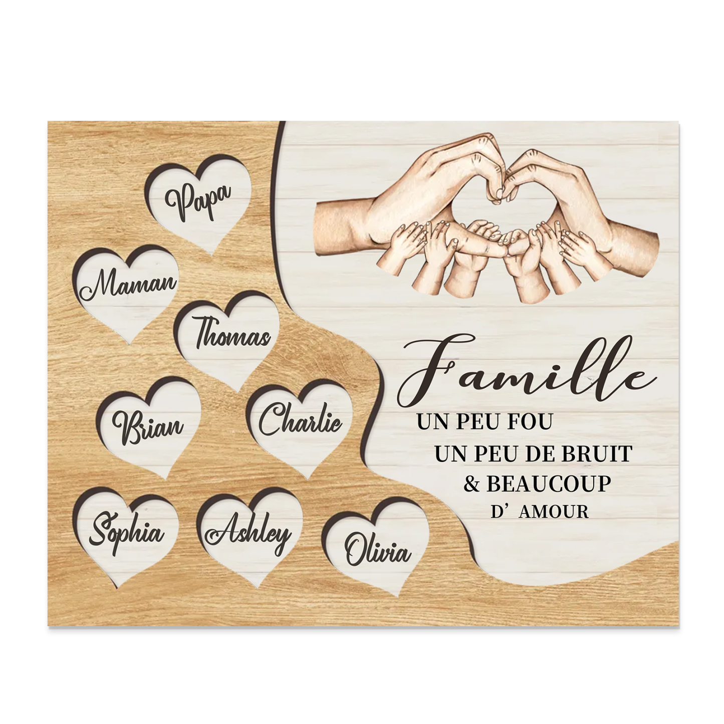 À ma Mamie et Papi Cadre en Bois 8 Prénoms Personnalisés Cadeau pour N