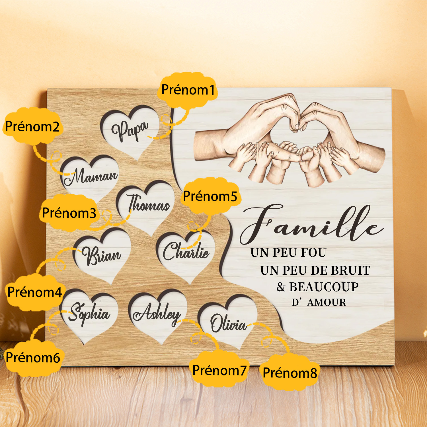 À ma Mamie et Papi  Cadre en Bois 8 Prénoms Personnalisés Cadeau pour Noël | Jessemade