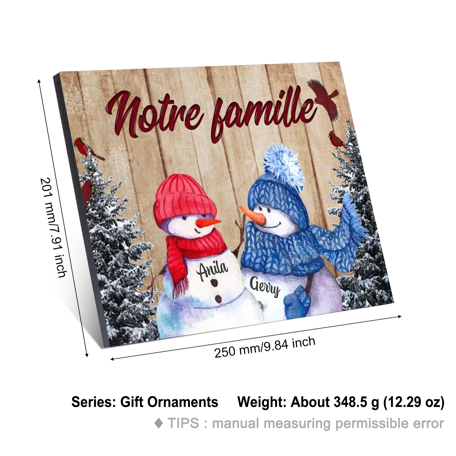 Cadre en Bois Bonhommes de Neige 2 Prénoms Personnalisés avec texte Cadeau pour Noël | Jessemade