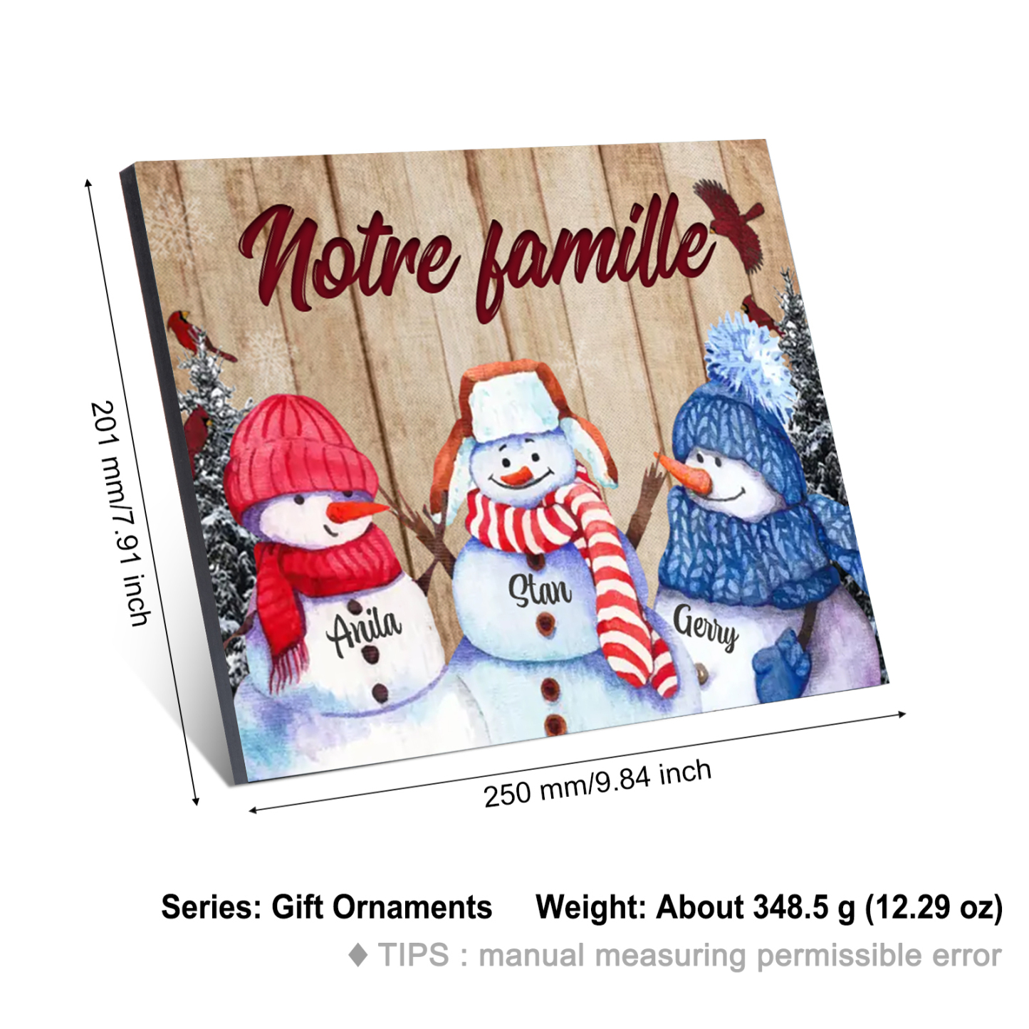Cadre en Bois Bonhommes de Neige 3 Prénoms Personnalisés avec texte Cadeau pour Noël | Jessemade