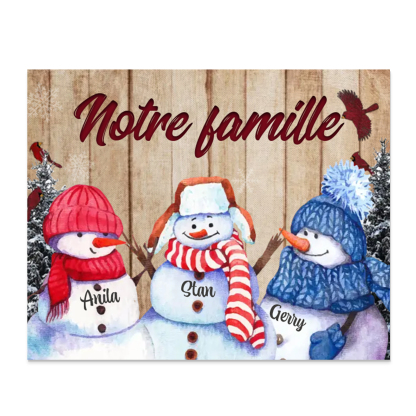 Cadre en Bois Bonhommes de Neige 3 Prénoms Personnalisés avec texte Ca