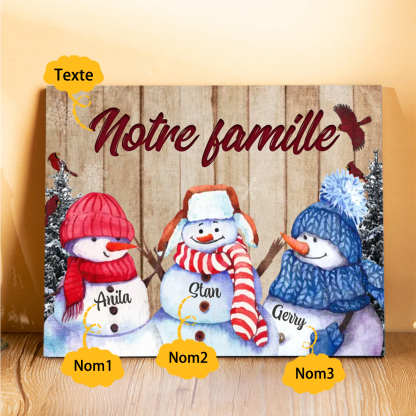 Cadre en Bois Bonhommes de Neige 3 Prénoms Personnalisés avec texte Cadeau pour Noël | Jessemade