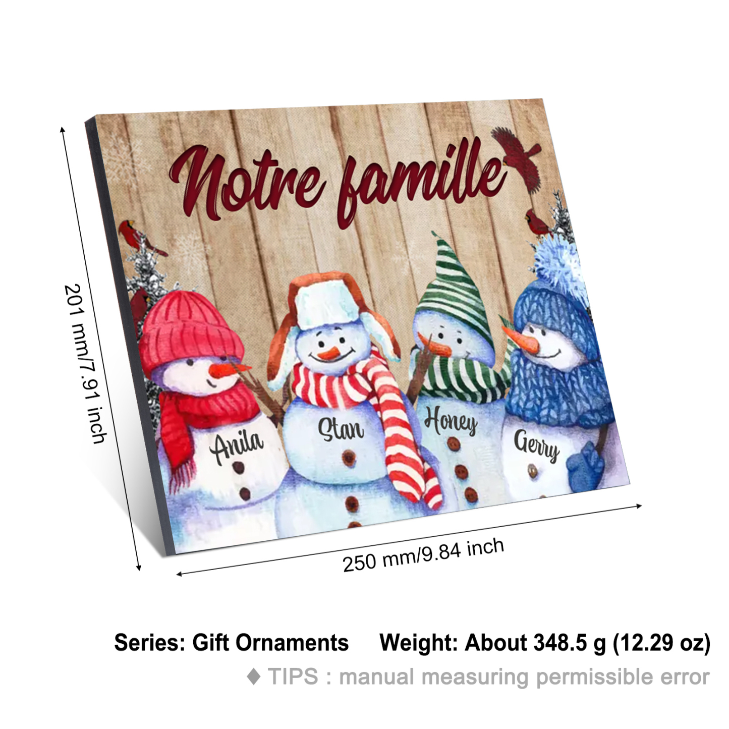 Cadre en Bois Bonhommes de Neige 4 Prénoms Personnalisés avec texte Cadeau pour Noël | Jessemade