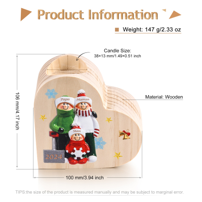 Bougeoir en Bois 3 Prénoms Personnalisés avec année sans bougie Cadeau Chaleureux pour la Famille | Jessemade
