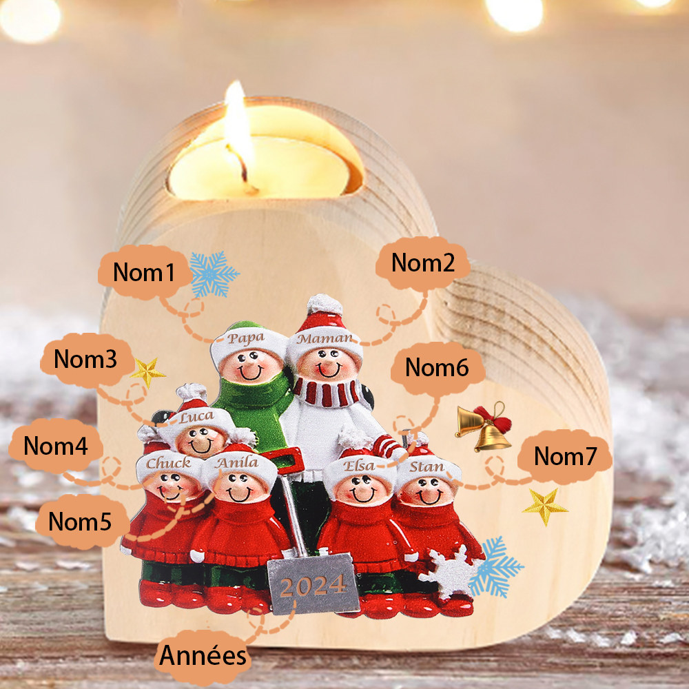 Bougeoir en Bois 7 Prénoms Personnalisés avec année sans bougie Cadeau Chaleureux pour la Famille | Jessemade