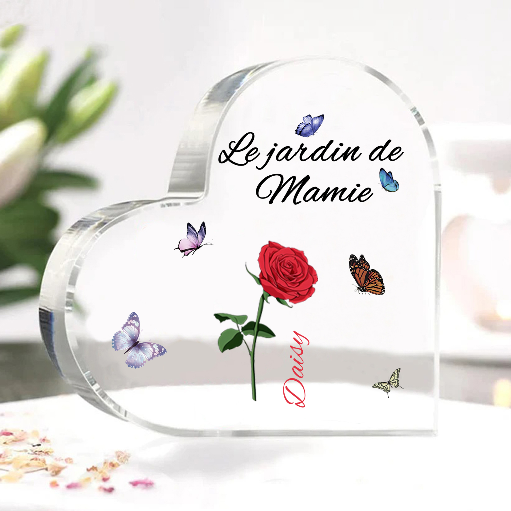 Plaque Acrylique Fleur Le jardin de Mamie1 Prénoms Personnalisés avec texte Cadeau pour mamie | Jessemade