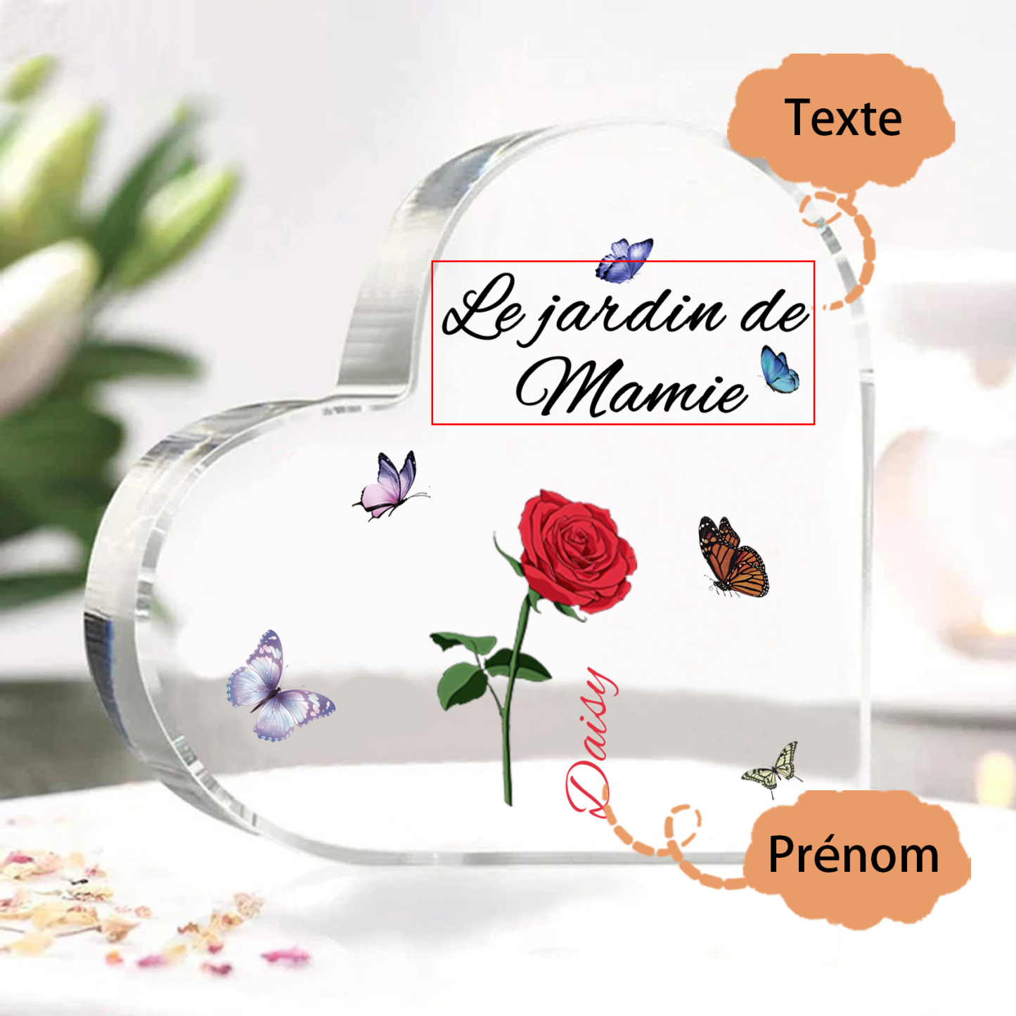 Plaque Acrylique Fleur Le jardin de Mamie 1 Prénom Personnalisé avec texte Cadeau pour mamie | Jessemade