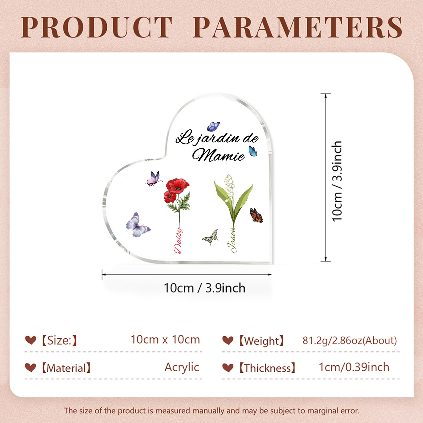 Plaque Acrylique Fleur Le jardin de Mamie 2 Prénoms Personnalisés avec texte Cadeau pour mamie | Jessemade