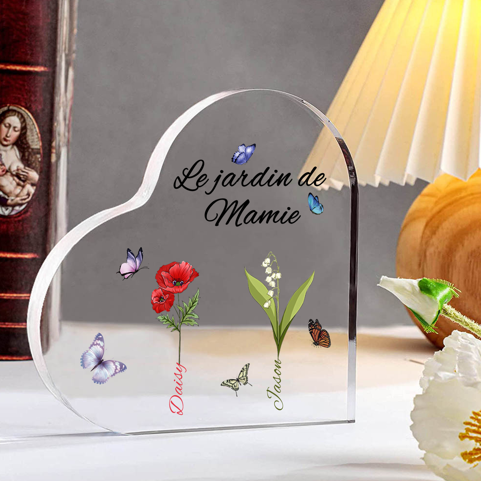Plaque Acrylique Fleur Le jardin de Mamie 2 Prénoms Personnalisés avec texte Cadeau pour mamie | Jessemade