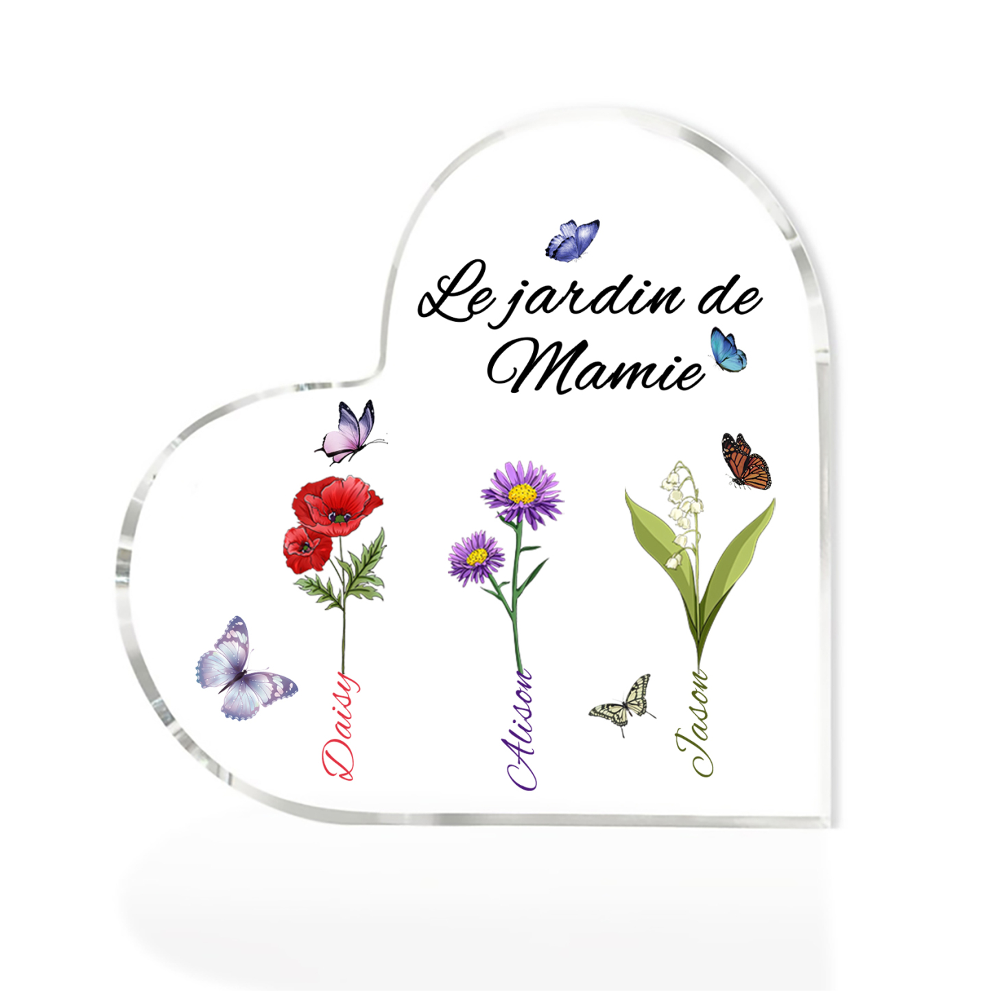 Plaque Acrylique Fleur Le jardin de Mamie 3 Prénoms Personnalisés avec texte Cadeau pour mamie | Jessemade