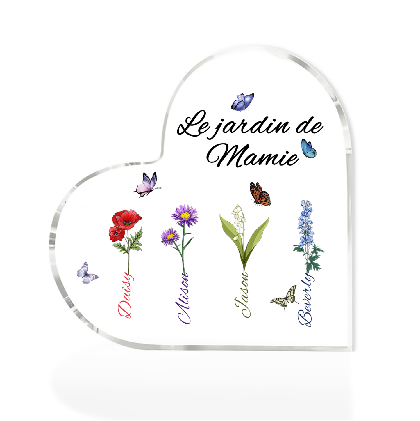 Plaque Acrylique Fleur Le jardin de Mamie 4 Prénoms Personnalisés avec texte Cadeau pour mamie | Jessemade