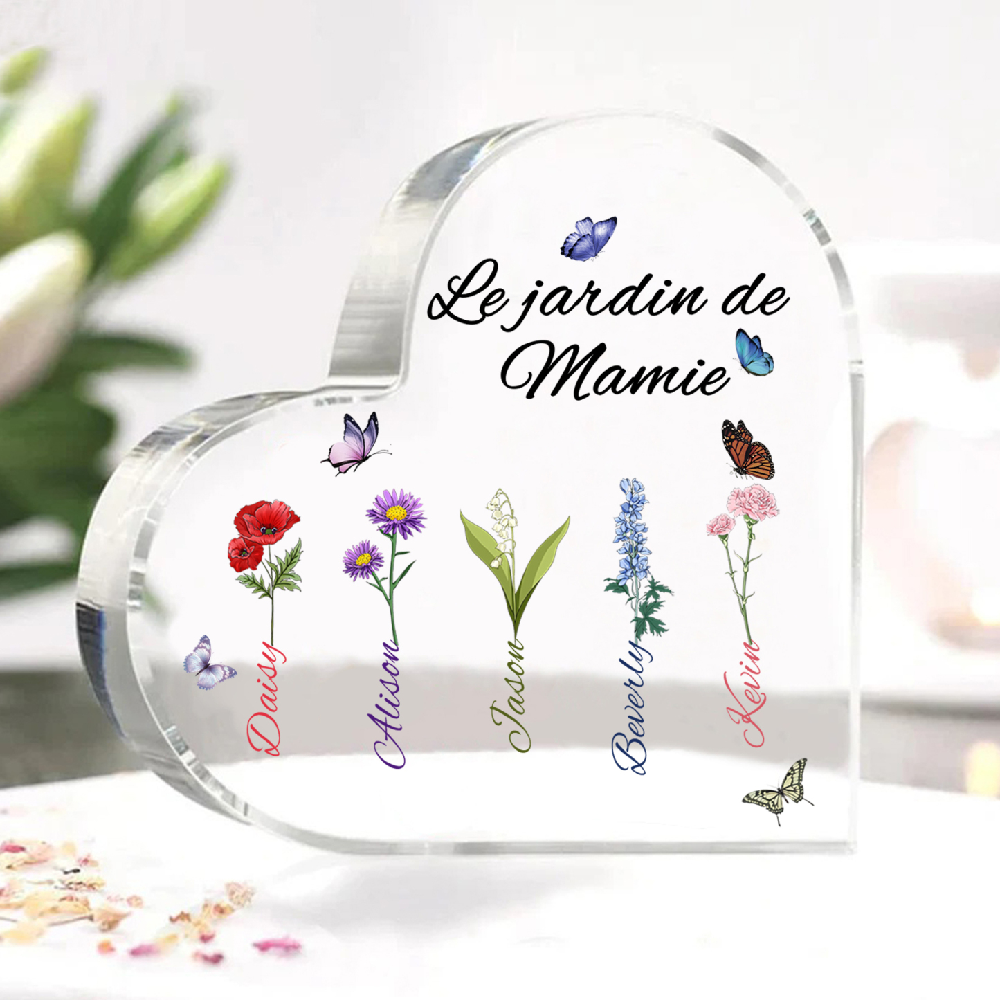 Plaque Acrylique Fleur Le jardin de Mamie 5 Prénoms Personnalisés avec texte Cadeau pour mamie | Jessemade