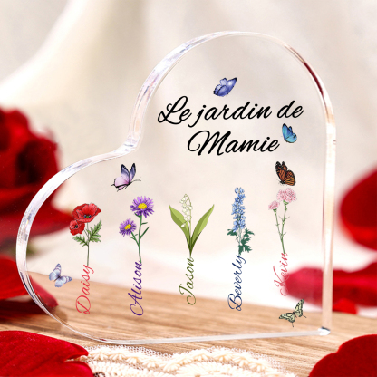 Plaque Acrylique Fleur Le jardin de Mamie 5 Prénoms Personnalisés avec texte Cadeau pour mamie | Jessemade