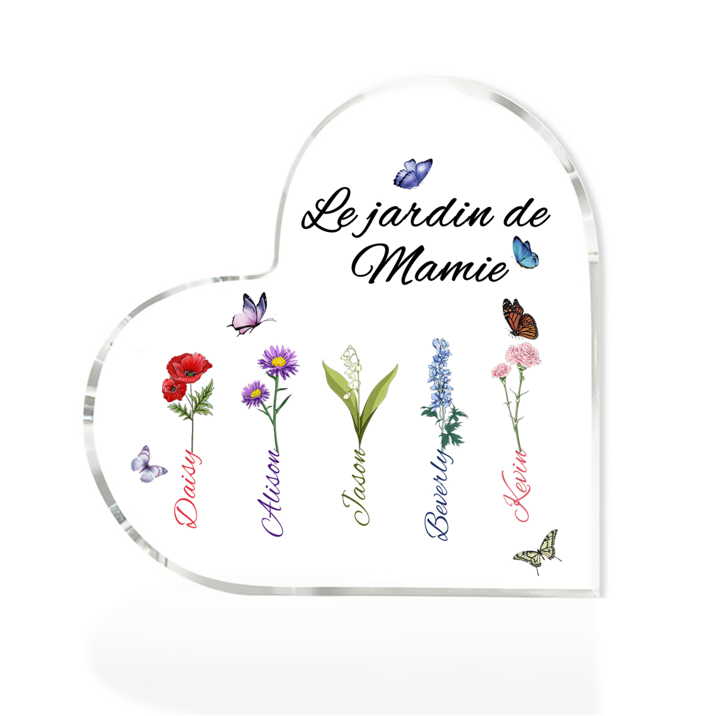Plaque Acrylique Fleur Le jardin de Mamie 5 Prénoms Personnalisés avec texte Cadeau pour mamie | Jessemade