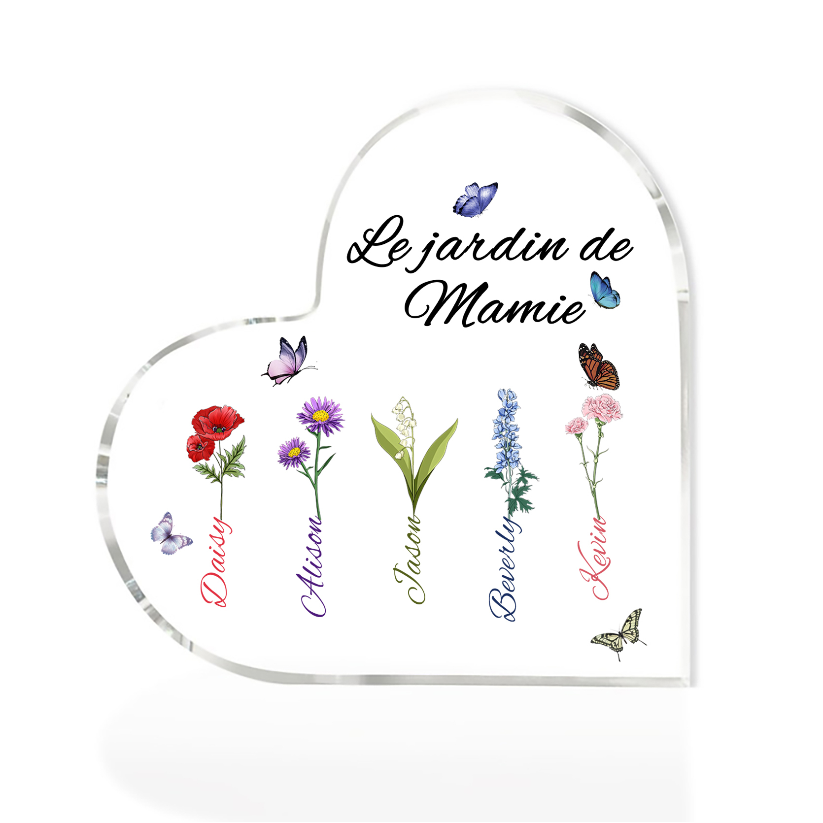 Plaque Acrylique Fleur Le jardin de Mamie 5 Prénoms Personnalisés avec texte Cadeau pour mamie | Jessemade