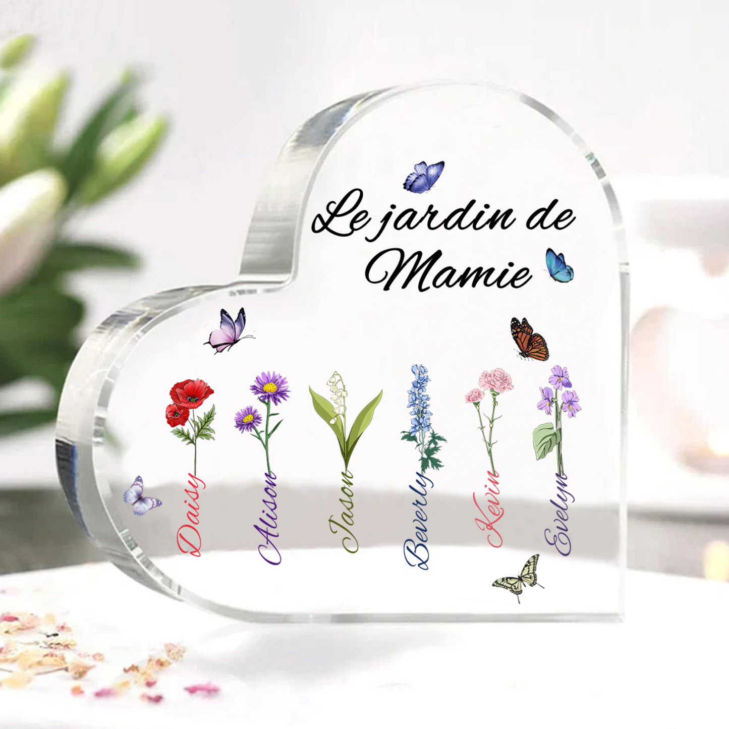 Plaque Acrylique Fleur Le jardin de Mamie 6 Prénoms Personnalisés avec texte Cadeau pour mamie | Jessemade
