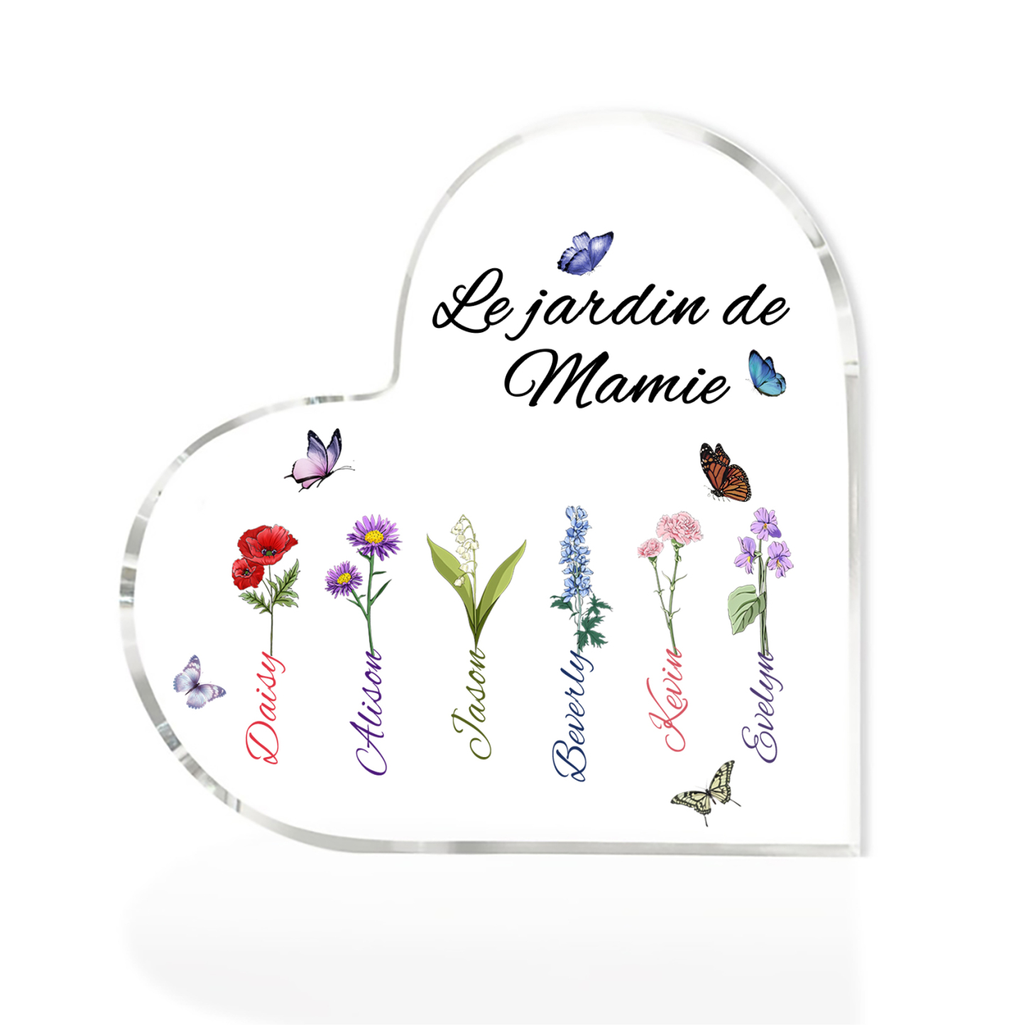 Plaque Acrylique Fleur Le jardin de Mamie 6 Prénoms Personnalisés avec texte Cadeau pour mamie | Jessemade