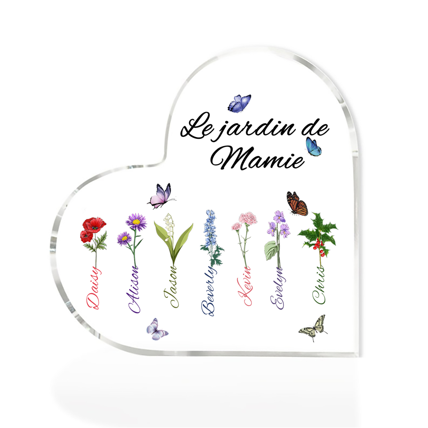 Plaque Acrylique Fleur Le jardin de Mamie 7 Prénoms Personnalisés avec texte Cadeau pour mamie | Jessemade
