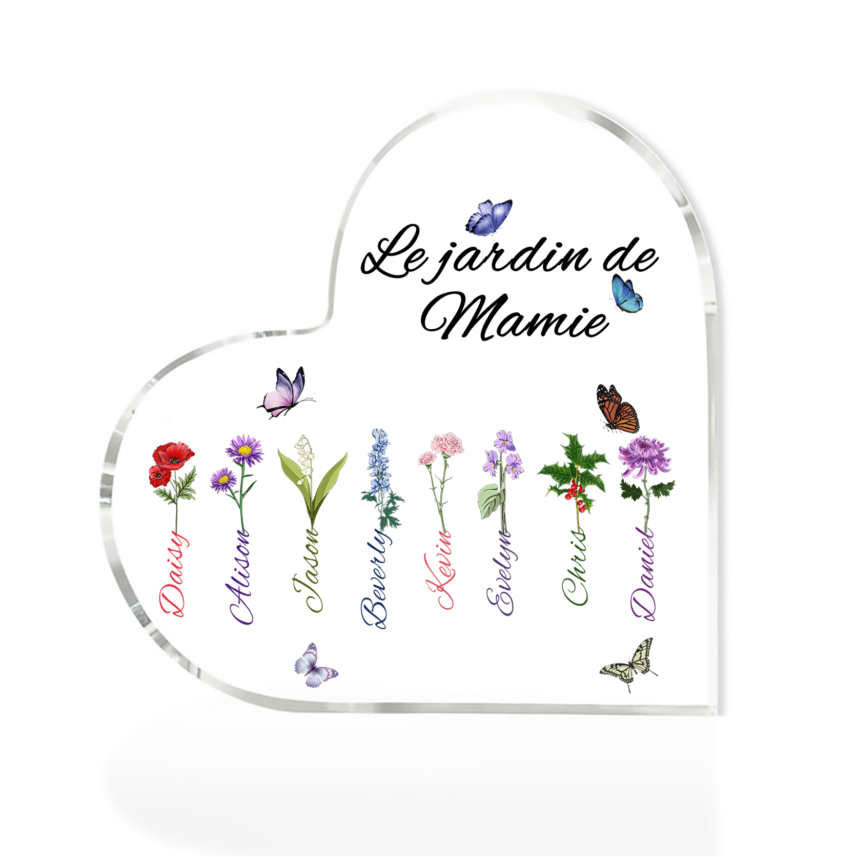 Plaque Acrylique Fleur Le jardin de Mamie 8 Prénoms Personnalisés avec texte Cadeau pour mamie | Jessemade