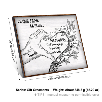 Cadre imprimé en bois main et arbre de la famille 2 Prénoms personnalisés Cadeau pour famille｜Jessemade