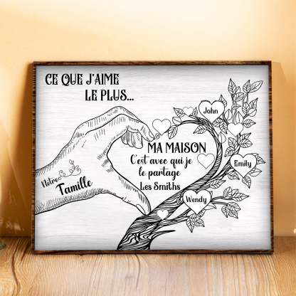 Cadre imprimé en bois main et arbre de la famille 2 Prénoms personnalisés Cadeau pour famille｜Jessemade