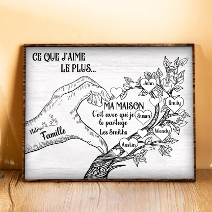 Cadre imprimé en bois main et arbre de la famille 5 Prénoms personnalisés Cadeau pour famille｜Jessemade